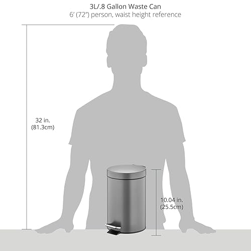 Miniatura 4 de mDesign Cubo de basura alto de 30 litros7 galones con tapa de metal, delgado y compacto con cubo extraíble para baño, cocina, sala de manualidades,