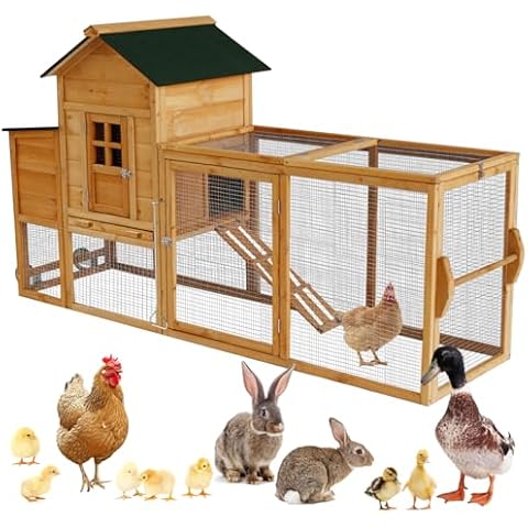 ECOLINEAR 80” Mobile Wooden Hen House, Large Chicken Coop with Run for 2-4 Chickens, Outdoor Chicken House with Nesting Box, Rabbit Hutch for Backyard, Duck Cage with Removable Tray Cover