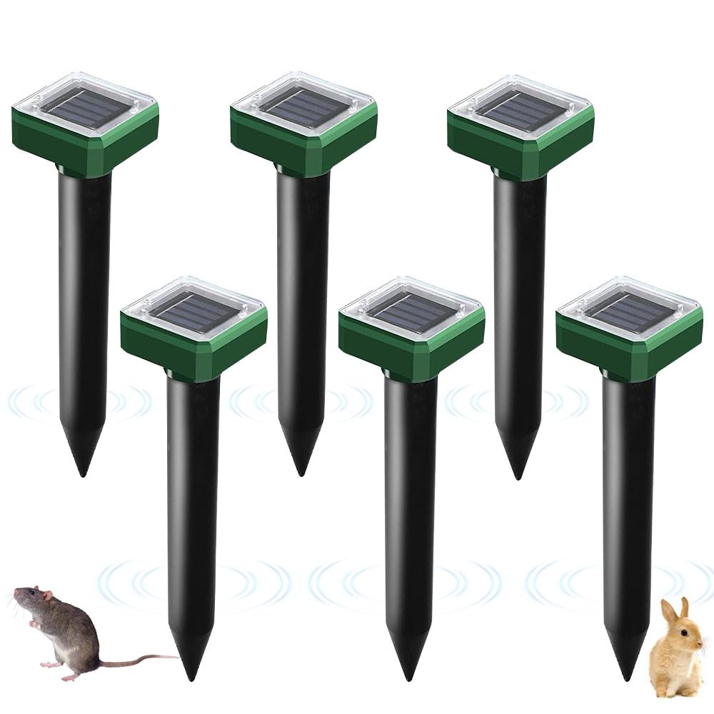 Solare Repellente per Talpe Ultrasuoni, 6 pezzi Dissuasori per Talpes, Repellente Solare per Talpe, Ultrasuoni per Topi da Esterno per Arvicole per Roditori, Serpenti (Quadrato)