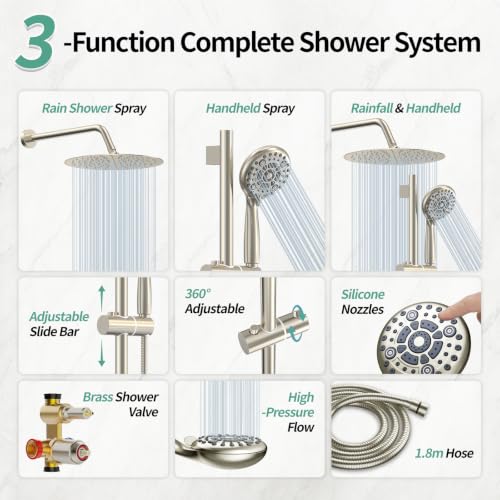 Image of SR SUN RISE 12 inch Shower Faucet Set with Shower Slide Bar,Brushed Nickel