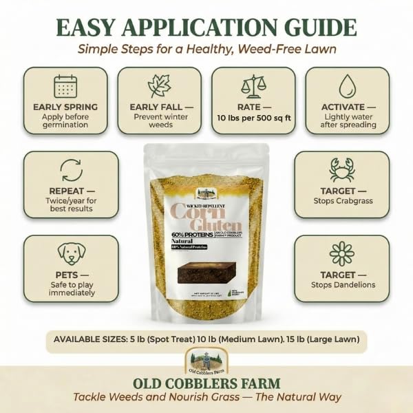 Old Cobblers Farm™ Wicked Repellent Corn Gluten - Lawn Care for Healthy Grass,Pre-emergant, Ground-Breaking Formula with Pure Corn Gluten (5/10/15/20 lbs) (5 lbs)