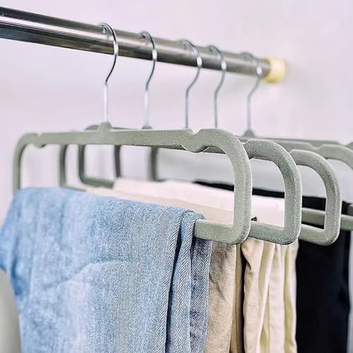 Image of Grey Velvet Hangers Non-Slip 20 Pack Felt Hangers for Pants Trouser Hanger | 360 Swivel Silver Hook, Thin Space Saving Clothes Hanger for Jeans Slacks, Slim Perchas Terciopelo, Perchas para Pantalones