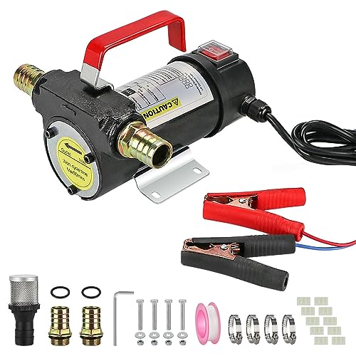 Oil Diesel Transfer Pump DC 12V Electric Fuel Transfer Pump Portable Oil Extractor Pump for Tractor Caravan Truck with Spare Fan Blades Sealing Rubber Rings Fixing Screws ect.