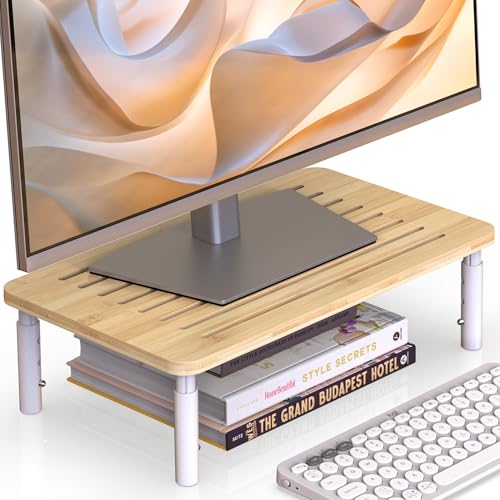 Bamboo Monitor Stand Riser, 4 Adjustable Height, Laptop Stand wit...