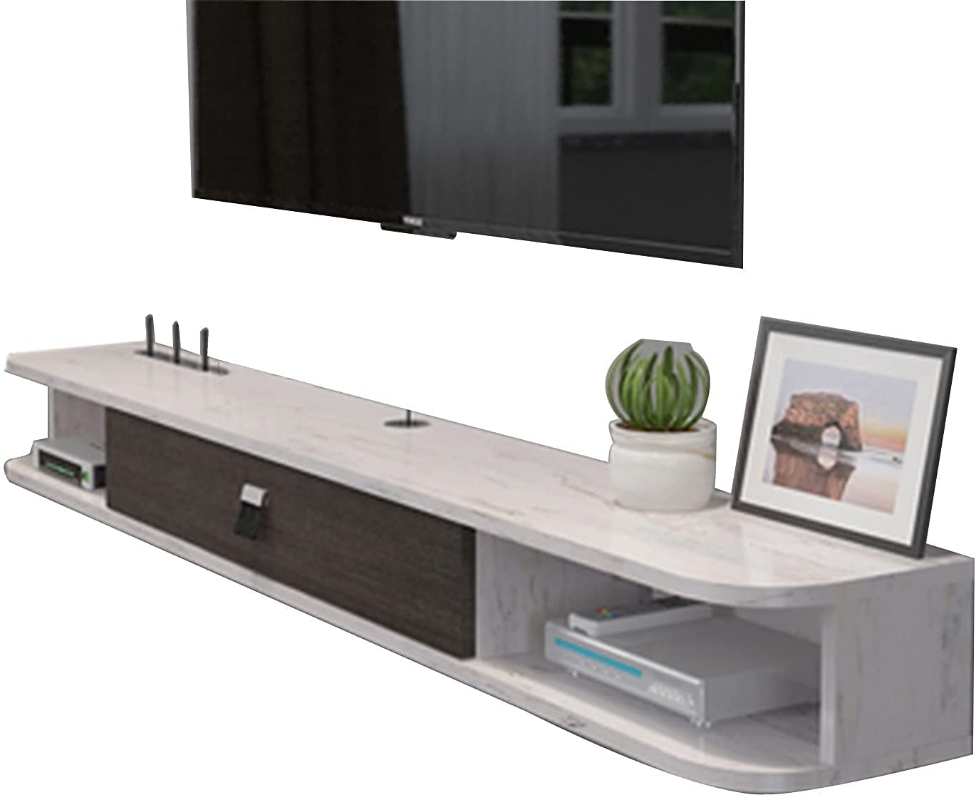 Meuble TV flottant 120 cm avec étagère murale pour optimiser l'espace multimédia