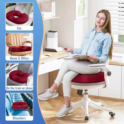 Image of CloudBliss Donut Pillow Stadium Seat Cushion for Tailbone Pain Relief and Hemorrhoids, Memory Foam Seat Chair Cushion, Portable Seat Cushions for Bleachers, Car, Home & Office