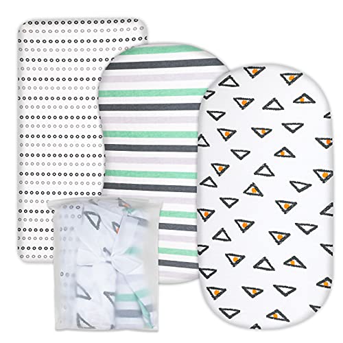 MOEMOE BABY Bassinet Sheets, 3 Pack Fitted Bassinet Sheets for Baby Boys and Girls, 100% Cotton Bassinet Cover for Oval, Hourglass & Rectangle Mattress