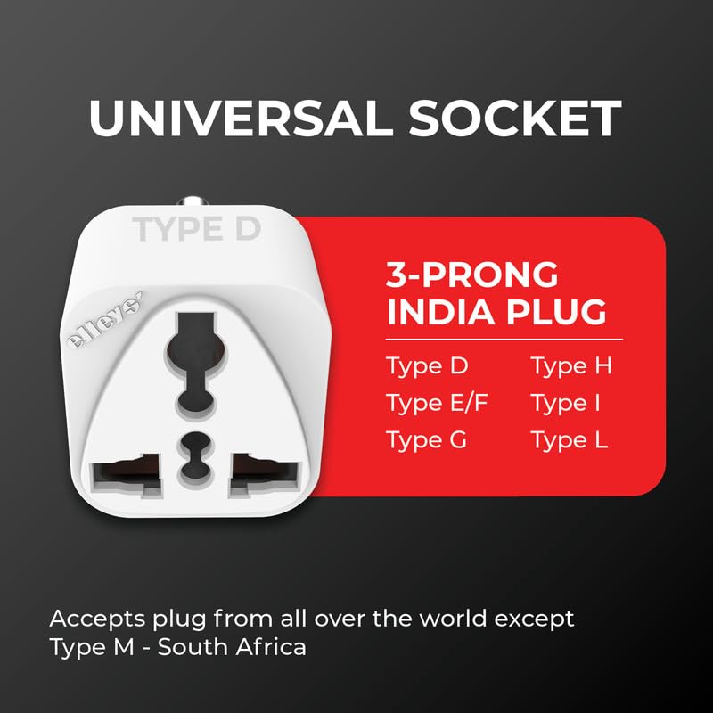 Image of Elleys ENZO (2 pcs) 3 pin Socket US Converter for India (USA, UK, China) Australia to India Plug Converter - Type D Plug Adapter 6A - 240V 2pin 3pin Socket Universal Travel Adapter for Home, Office