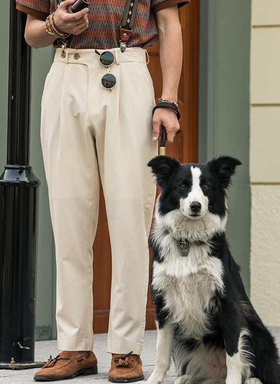 Mens Cotton Suit Pants Classic Gurkha Pants Formal Business Stretch Dress Pants Slim Fit Pants4