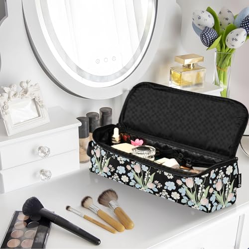 Bolsa de viaje para herramientas de cabello para mujer con alfombrilla resistente al calor, organizador portátil blanco y verde floral para planchas, rizadores y secadora miniatura 7