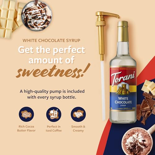 Image of Torani Coffee Syrup, White Chocolate Flavored Syrup for Drinks, Glass Bottle with Pump Included, 25.4 Fl Oz