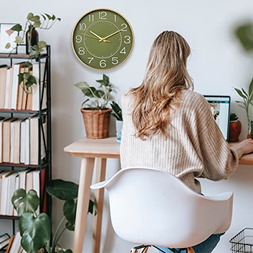 Image of HZDHCLH Modern Wall Clocks Battery Operated,10 inch Olive Green Clock for Wall,Silent Small Wall Clock for Living Room Bedroom Kitchen Office Nursery Decor
