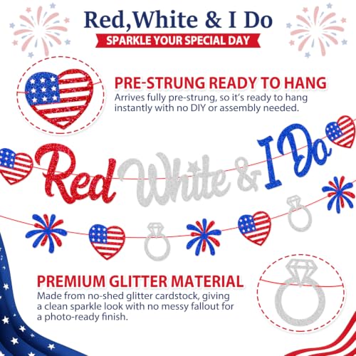 Image of 4th of July Theme Red White & I Do Banner | Independence Day Patriotic Party Decorations USA National Day Bachelorette Bridal Shower Engagement Wedding Party Supplies