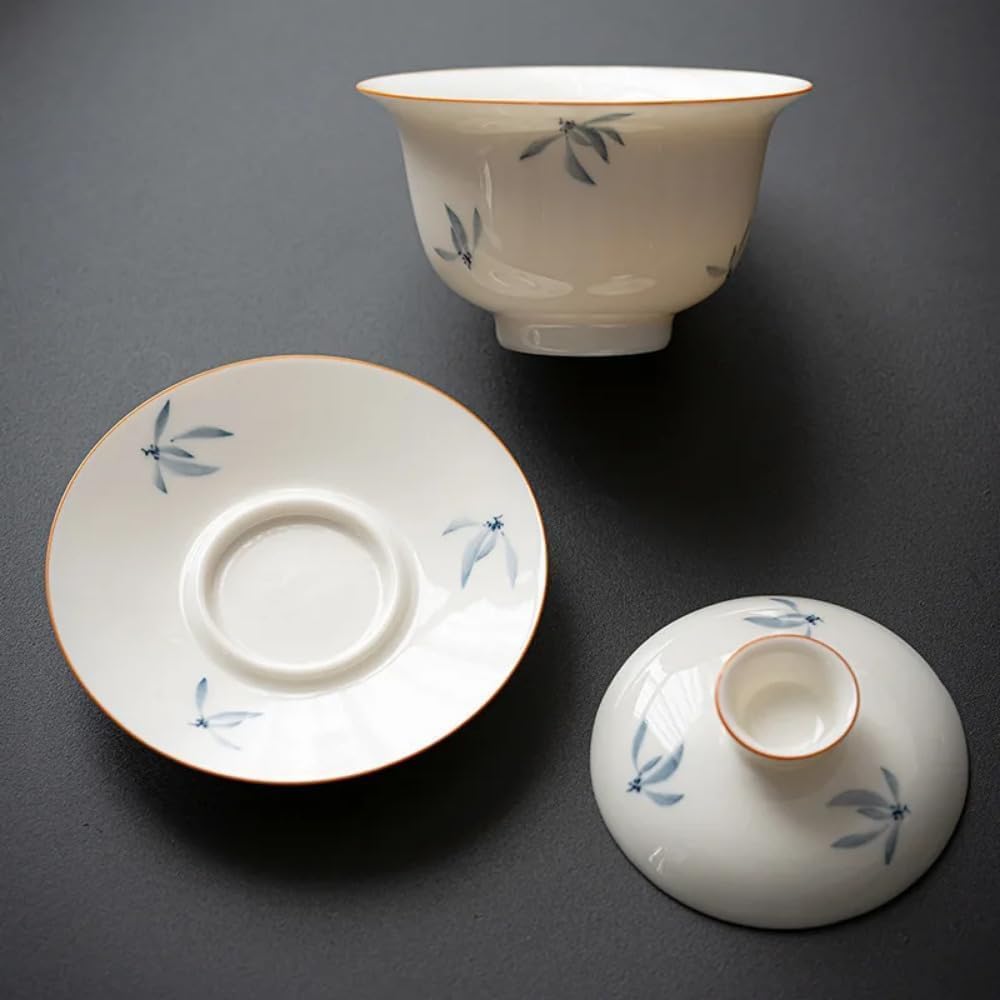 Ceramic Chinese teacup， 165ml Ceramic Gaiwan White Porcelain Tea Maker