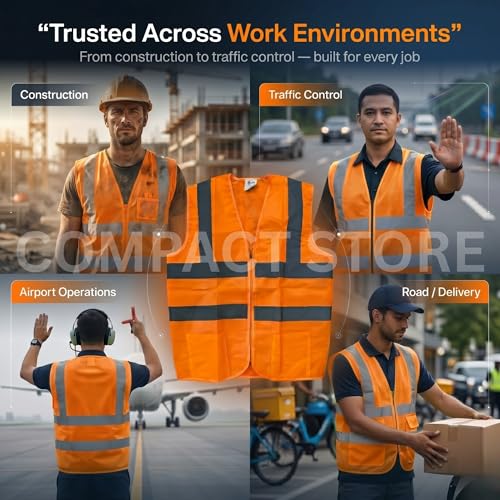 Image of Safety Jacket for Men and Women | Reflective High Visibility | Ideal Unisex Safety Jacket for Construction & Road Safety | Used in Airport, Construction, Traffic- Orange