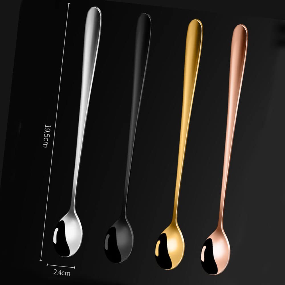 4 Pieces Coffee Spoons Teaspoons Stainless Steel Espresso Spoons Long Handle Soup Spoons Ice Cream Dessert Cake