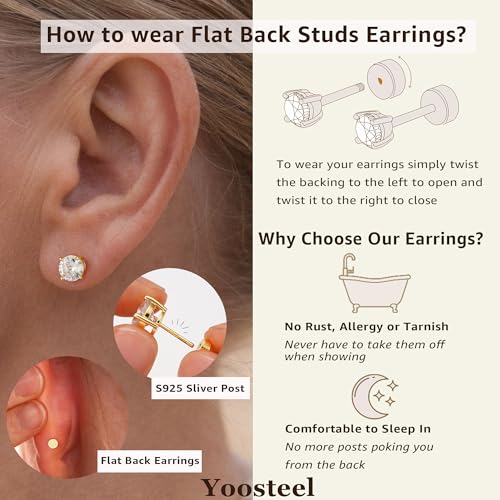 Yoosteel 6-Pair Flat Back Cubic Zircon Stud Earrings Set for Women and Men - Hypoallergenic Sterling Silver Tiny Studs for Multiple Piercings (2/3/4/5/6/8MM) - Image 5