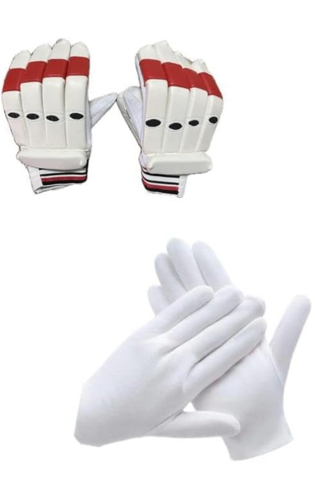 Combo of PVC Sheet Cricket Batting Gloves & Cooton Inner | Cotton Palm for Comfortable Grip | Lightweight & Durable Batting Gloves | Ideal for Tennis & Leather Ball Cricket | Red & White (Boys)-image-24