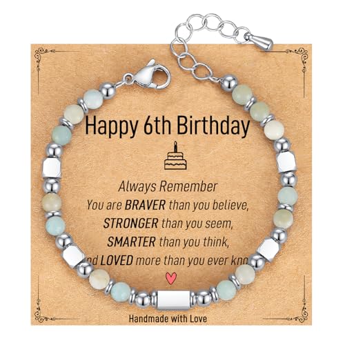 Image of AryaHozel 4mm Natural Stone Bracelet with Birthday Cards, 6-21 Year Old Birthday Gifts for Girls Daughter Granddaughter Niece Sister Women Friends