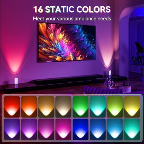 Image of 2 Pack Uplights Indoor Floor Can Lights, RGBW Spotlight Indoor with Foot Switch for Living Room Corner Sofa House Plant Wall Artwork Decor