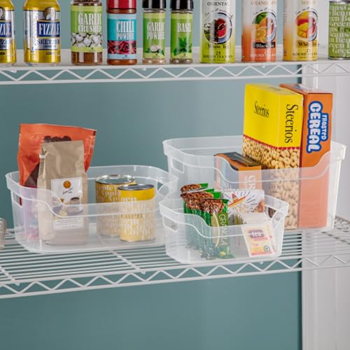 Image of Sterilite 9.5 x 6.5 x 4 Inch Small Open Scoop Front Clear Storage Bin with Comfortable Carry Through Handles for Household Organization (64 Pack)