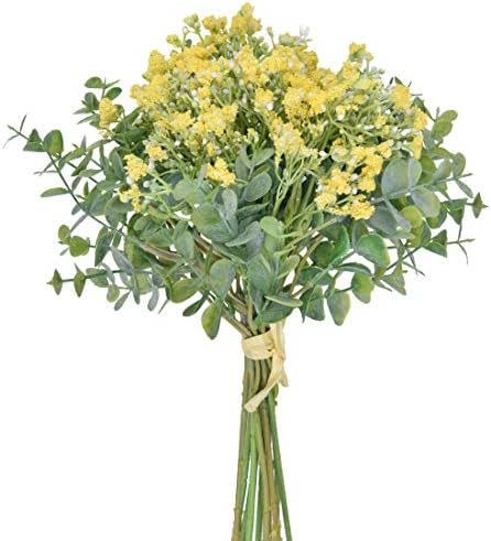 Baby Plum Artificial Silk Flower Bouquet of 6 Baby Breath Flowers and 6 Silver Dollars Eucalyptus Arrangement Floral Bouquet for Wedding Bridal Spring Wreath Home Artificial Decoration Dinner Table
