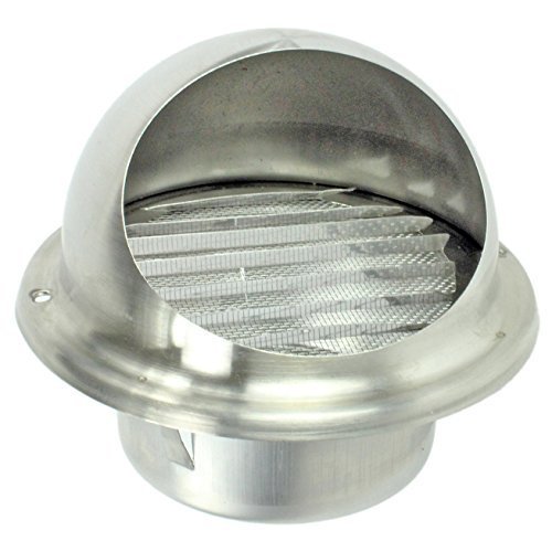 SPARES2GO Stainless Steel Round Bull Nosed External Extractor Wall Vent Outlet with Insect Mesh Grille (100mm, 4")