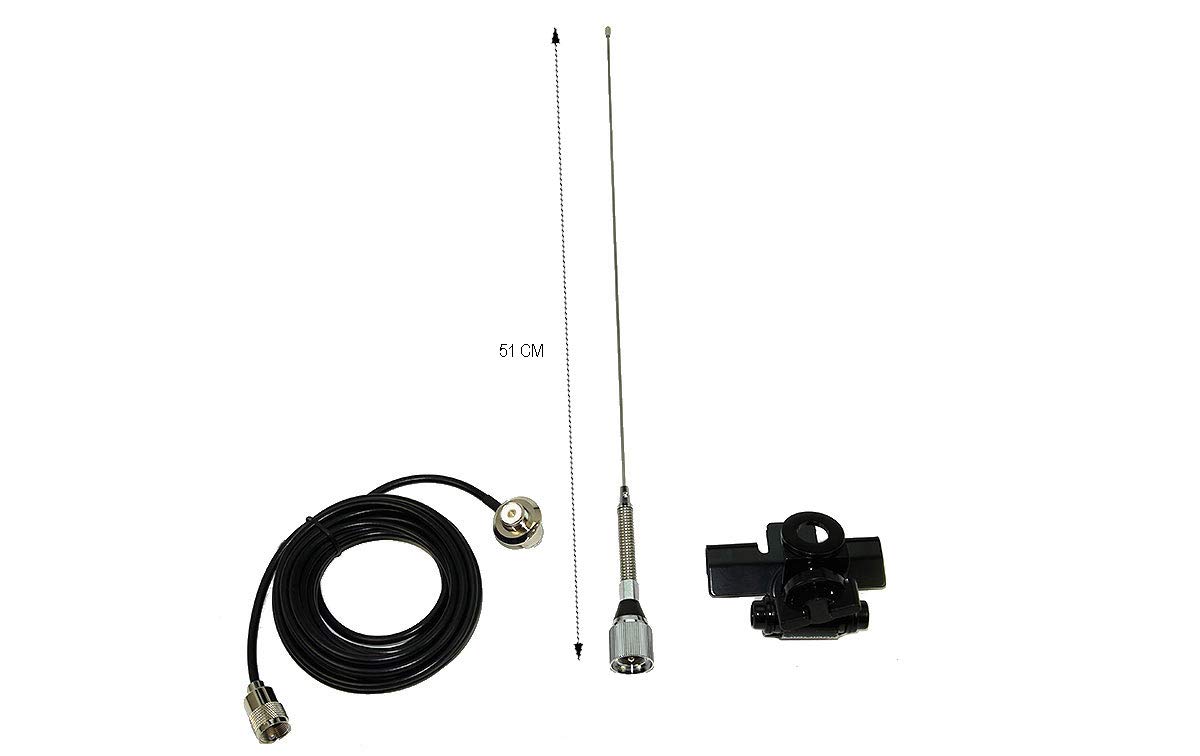 KILO-50V-KIT2 Antena movil con muelle y conector PL MACHO VHF 136-174 Mhz + soporte vehículo SP100 + cable antena BA55M