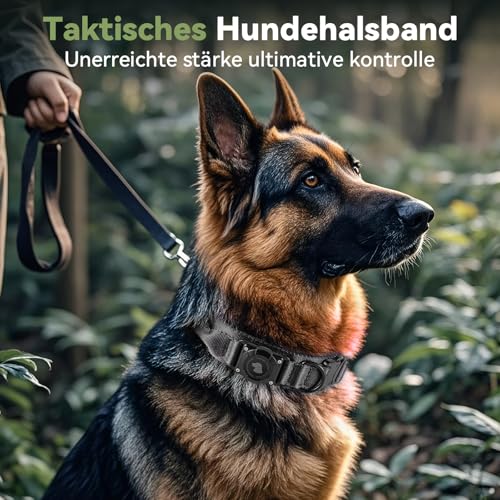 JIARUI Taktisches Hundehalsband mit Griff, Wasserdichter Airtag Hundehalsband, Dickes Verstellbares Halsband Hund mit Gepolstert, Metallschnalle für Mittlere Große Hunde (Schwarz, M(15'-18.5'))