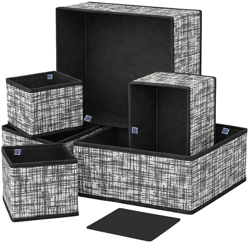 Image of Skrill 6-Piece Foldable Cloth Storage Box Set | Cube Baskets, Bins & Dividers for Closet & Dresser Drawer Organization | Storage for Shirts, Pants, Underwear, Bras, Socks & More (Blackchecks)