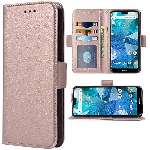 Phone Case for Nokia 7.1 Folio Flip Wallet Case,PU Leather Credit Card Holder Slots Full Body Protection Kickstand Hard Hybrid Protective Phone Cover for Nokia7.1 TA-1100 TA-1097 Cases Women Rosegold Cover