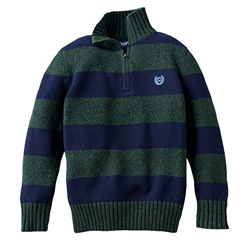 Chaps Quarter-Zip Pullover Sweater Boys 4-8 (4, Green/Navy Stripe)