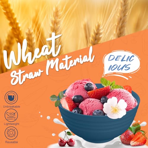Image of Wheat Straw Dinnerware Sets for 4, Reusable Plastic Dinner Plates, Unbreakable Kids Plates and Bowls Sets 20 PCS, Dishwasher & Microwave Safe Kitchen Camping Dorm Dish Sets- Blue