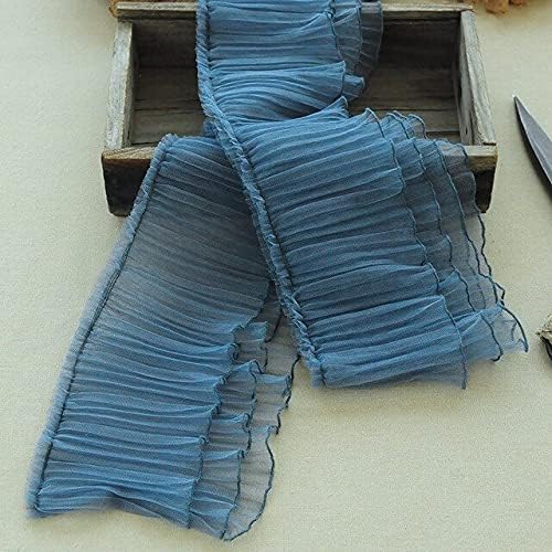 Cinta de encaje plisada de 3.3ft, color marrón, rojo y azul, 5.9in, cinta de encaje de tul para costura, manualidades, vestido encajes para costura
