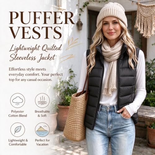 Puffer Vest Women Fall Winter Stand Collar Quilted Sleeveless Zip Up Jacket - image 3