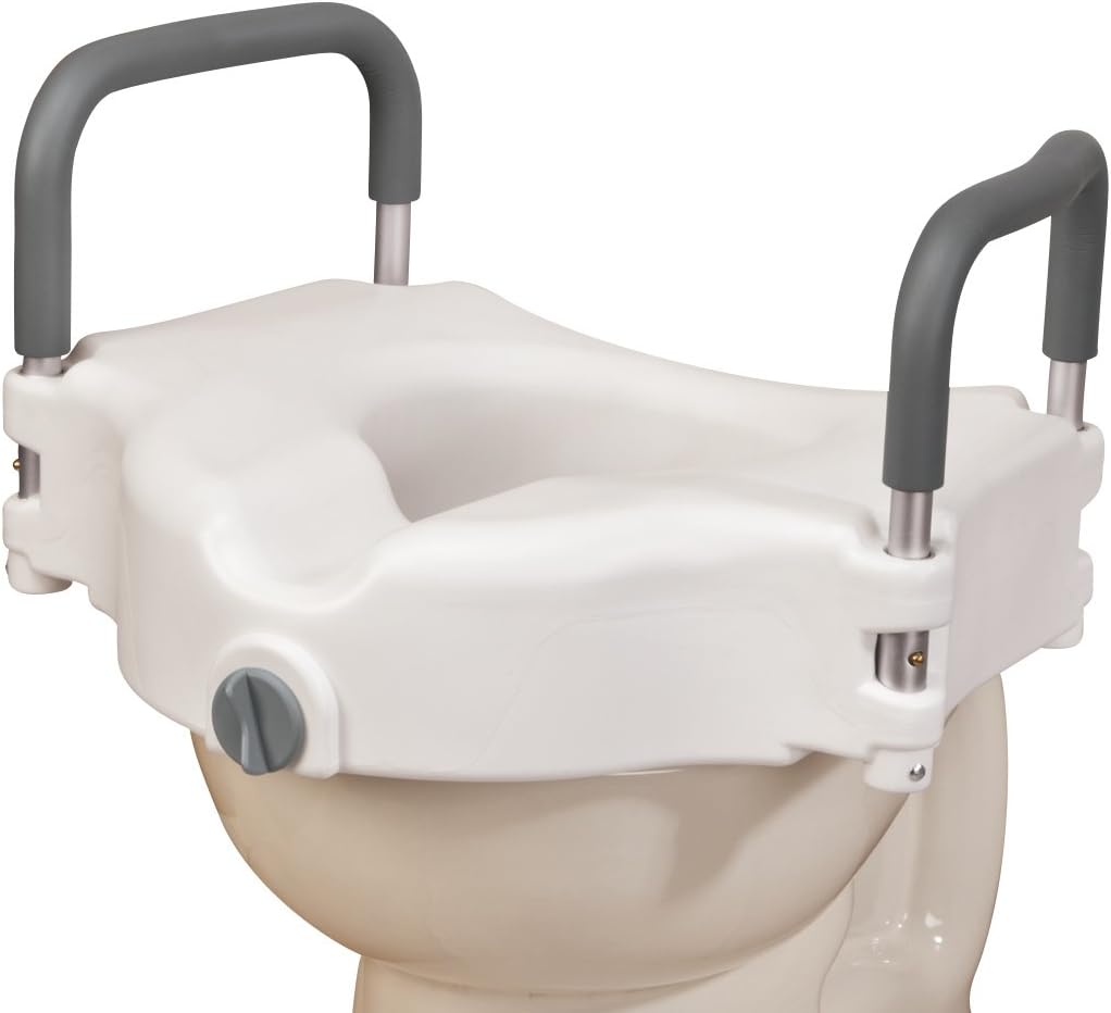 Fox Valley Traders EasyComforts Locking Raised Toilet Seat with Padded Arms, Portable Riser for Bathroom Safety, Extender Assists Disabled, Elderly, Seniors, Handicapped