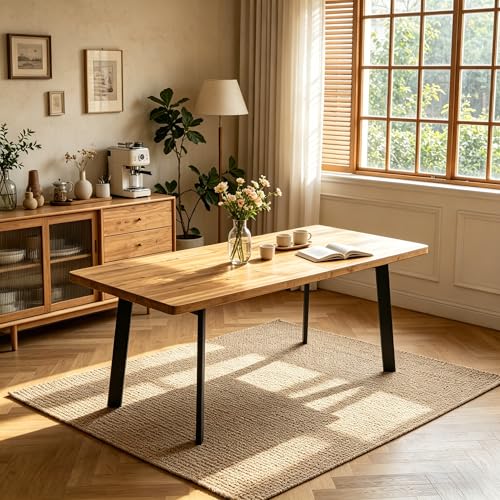 Image of Modern 63 inch-78.7 inch Extendable Rectangular Dining Room Table, Walnut