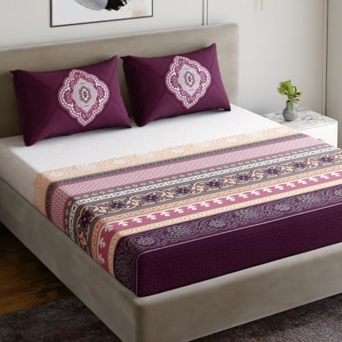 Image of Dreamscape 100% Cotton Double Bedsheet with 2 Pillow Covers - (Size 87 x 98 inches, TC, Colour - Purple)