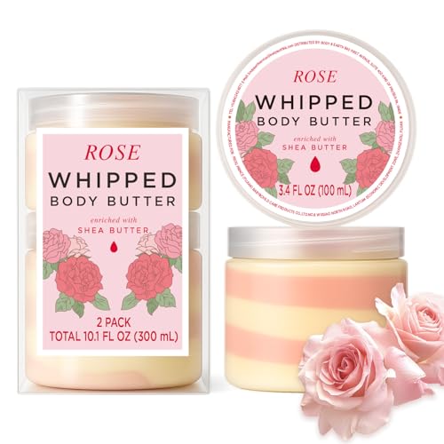 Image of Princess Belle Rose Whipped Shea Body Butter, Body Moisturizer for Dry Skin, Smell Good, Rose Gifts for Women-2 Pack (3.4floz + 6.8 floz)