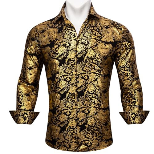 Barry.Wang Men's Disco Dress Shirt Long Sleeve Nightclub Mexico Paisley Floral Shirts Metallic Gothic Shiny Button Down Shirt4