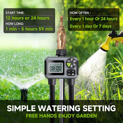 Dsoon Water Timer for Garden Hose, 2 Zone Smart Sprinkler Timer with Rain Delay,Dual-Zone Water Time|Rain Sensor+Manual/Automatic Modes|2025 Waterproof Upgrade|Dual-Program Irrigation System