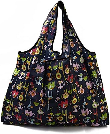 BEEFLYING 3Pcs Foldable Nylon Shopping Bags Black Eco Friendly Foldable Grocery Bags Foldable Shopping Tote Bag for Shopping Travel Camping