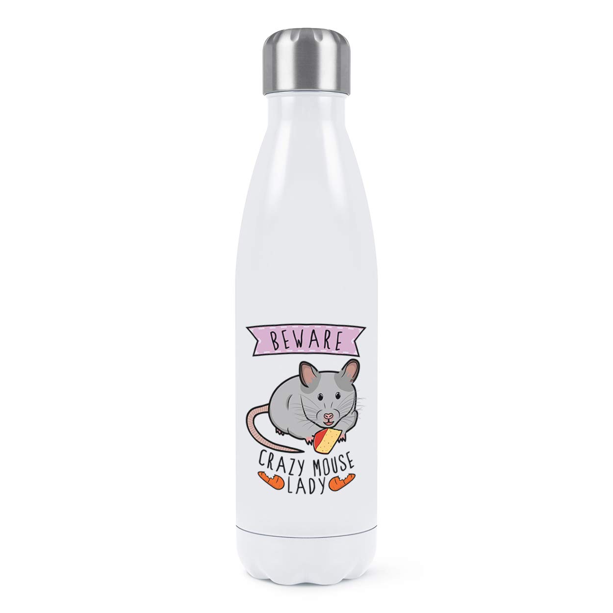 Bouteille eau isotherme sport inox 500ml blanche motif Crazy Souris