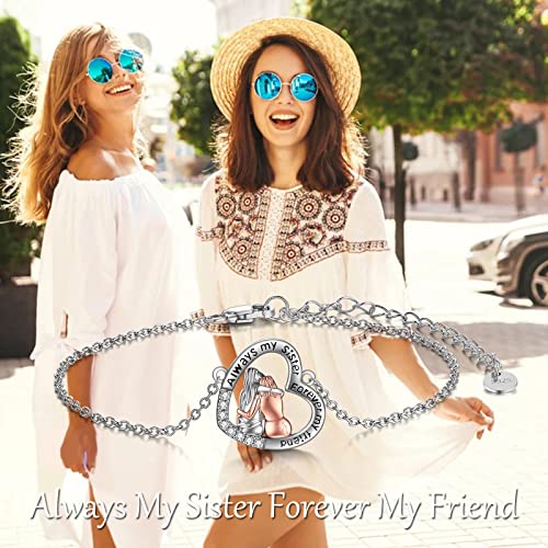 POPKIMI Gifts for Sister 2/3/4 Sisters Bracelet Sister Gifts from Sister Sterling Silver Always My Sister Forever My Friend Bracelet Sister Birthday Gifts from Sister2