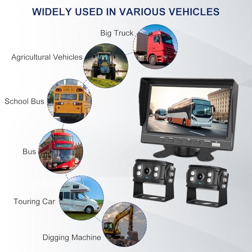 Image of Dual RV Backup Camera 7 Inch 4K Display Screen Loop Recording Voice Control System IP68 Infrared Night Rear View Camera Wired Kit RV Trucks Tractors Car Videorecorders （12-24V）
