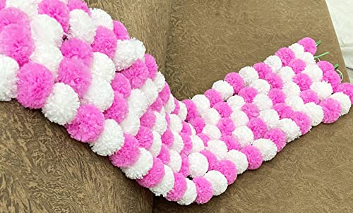 Image of SPHINX Artificial Marigold Fluffy Flowers Garlands for Decoration - Pack of 5 (White and Baby Pink)