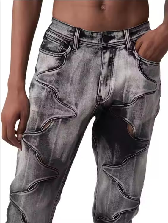 Men's Loose Straight-Waist Denim Jeans with Vintage Distressed Hems4