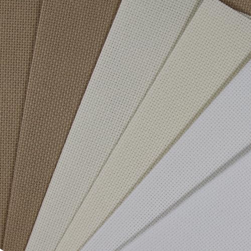 Image of KCS 4 /6 pc of 12 inch x 18 inch 30cmx45cm 16CT Counted Cotton Aida Cloth Cross Stitch Fabric (White+Cream+Khaki, 6 pc)