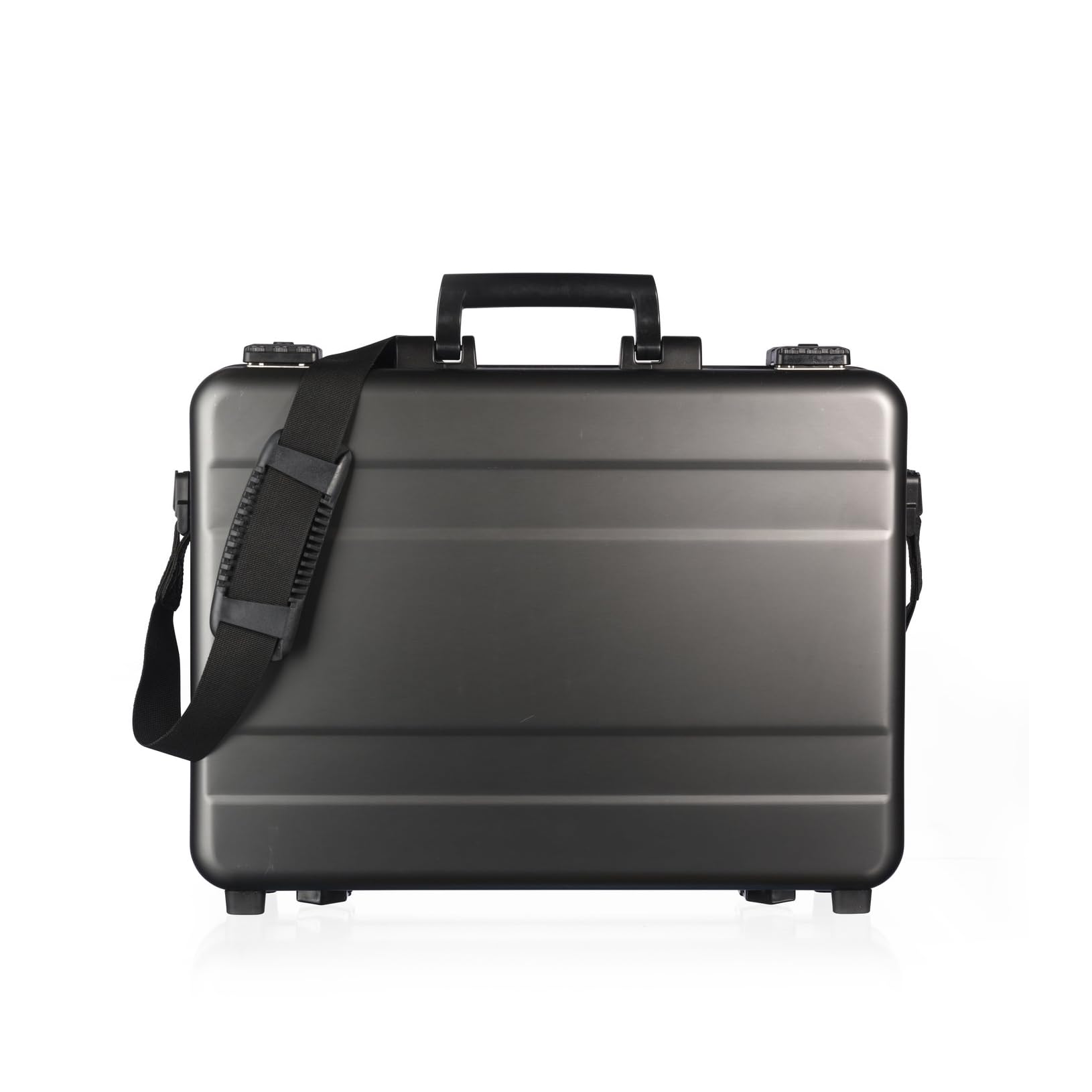 Aluminium Aktentasche, CW-026, mit Deckeleinsatz, Attachékoffer, Aktenkoffer aus Aluminium, Alu-Koffer, Demonstrationskoffer, Schutzkoffer, Anthrazit, TSA-Schloss, 44,2 × 32,2 × 11 cm