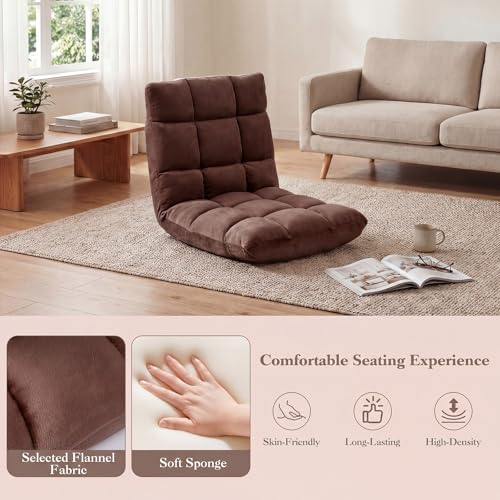 Image of Giantex Folding Floor Chair with Back Support, 14 Adjustable Position, Padded Sleeper Bed, Couch Recliner, Gaming Video Chairs for Adults, Meditation, Living Room (Coffee)